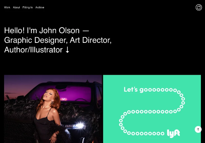 John Olson's Adobe Portfolio using the Marina theme with large-scale work from Lyft