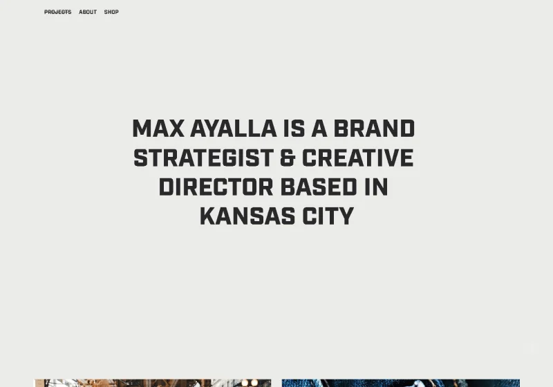 Max Ayalla's creative director portfolio on Adobe Portfolio using the Marta theme with bold type and vibrant thumbnails